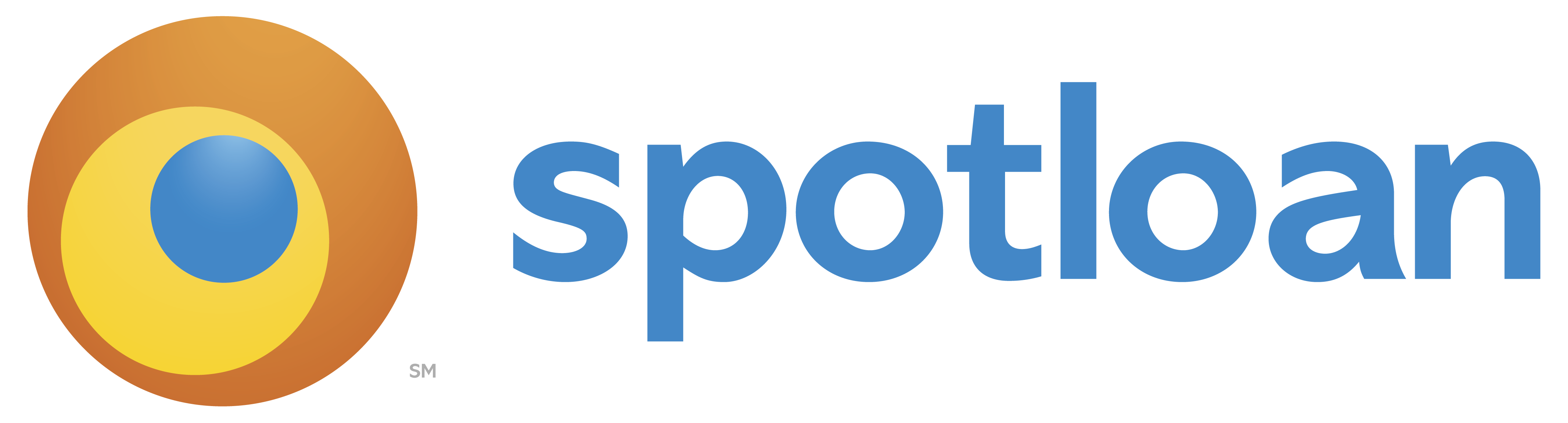 Spotloan logo - orange, yellow, and blue swirly circle next to spotloan in blue letters